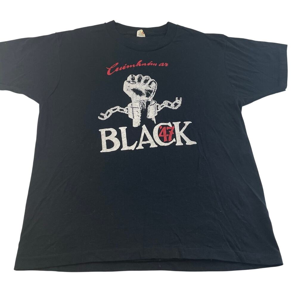 Vintage Black 47 Band Shirt Mens L Celtic Punk Rock Fist Slogan Screen Stars USA